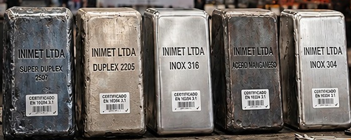 Lingotes de ingeniería INIMET: Super Duplex 2507, Duplex 2205, Inox 316, Acero al manganeso e Inox 304